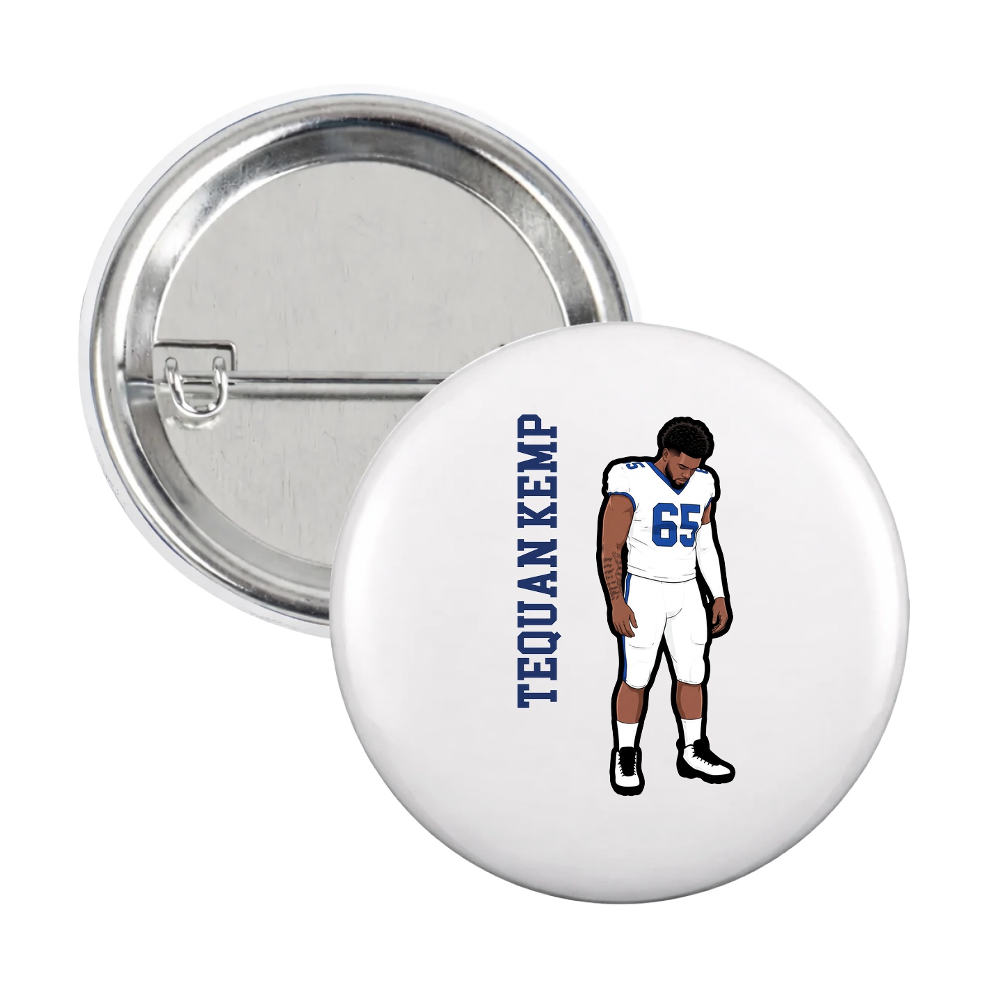 Game Day Button — Name Vertical in White