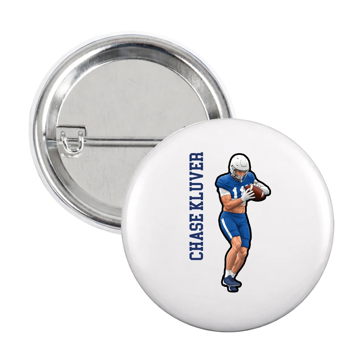 Game Day Button — Name Vertical in White