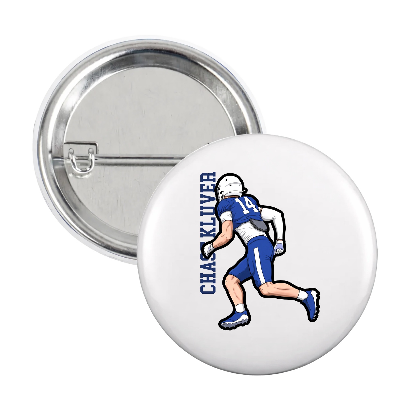Game Day Button — Name Vertical in White