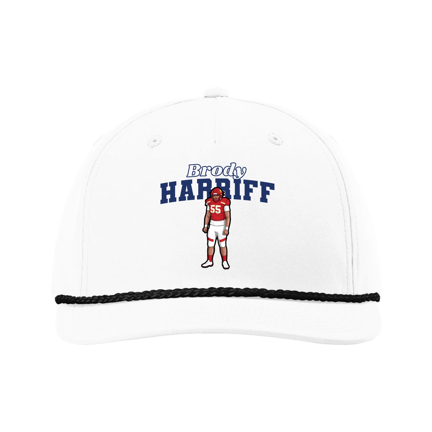 Five-Panel Classic Rope Cap — Name Arch in White
