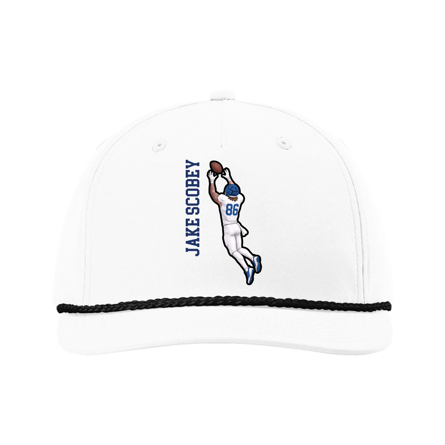 Five-Panel Classic Rope Cap — Name Vertical in White
