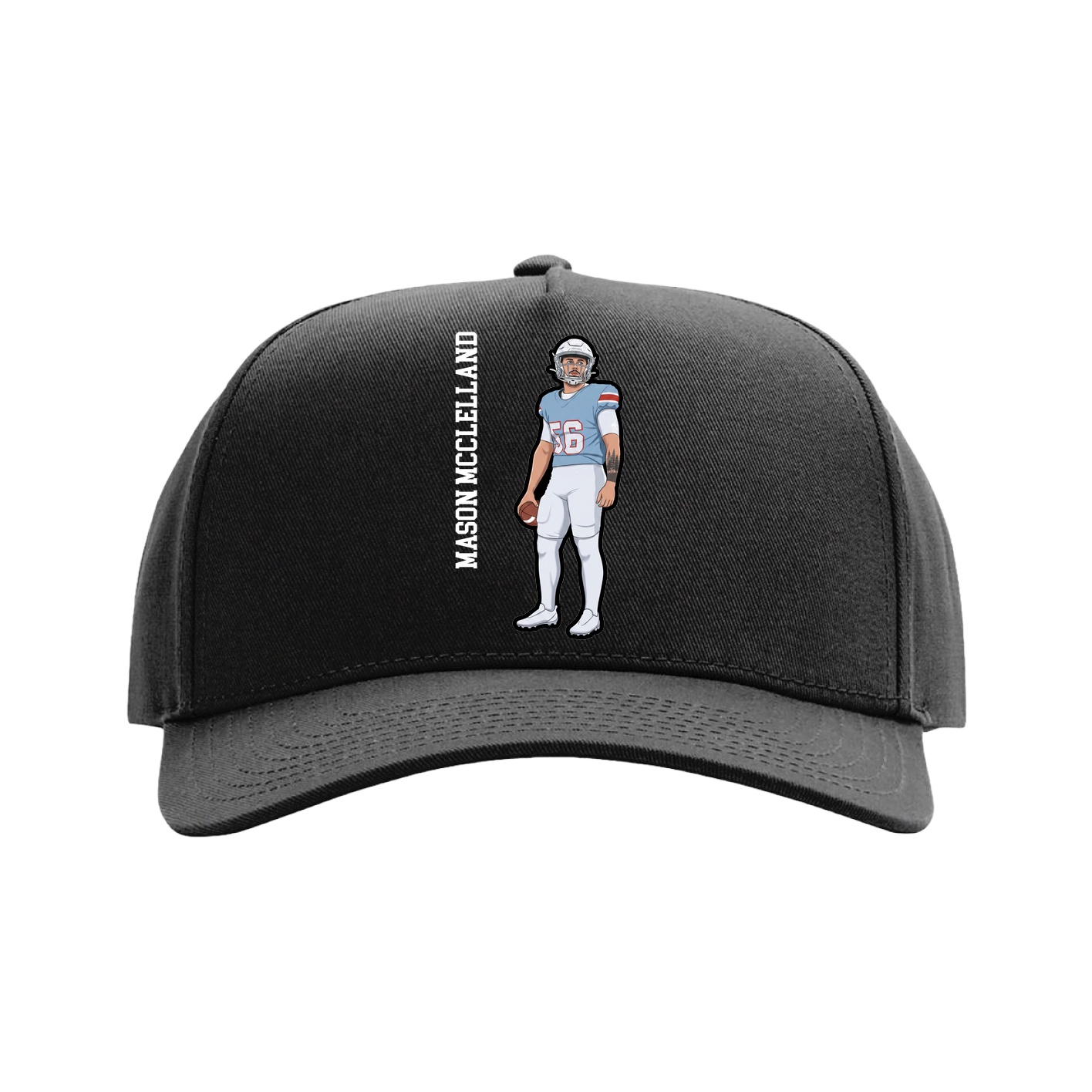 Full Fabric Five-Panel Champ Cap — Name Vertical in Black
