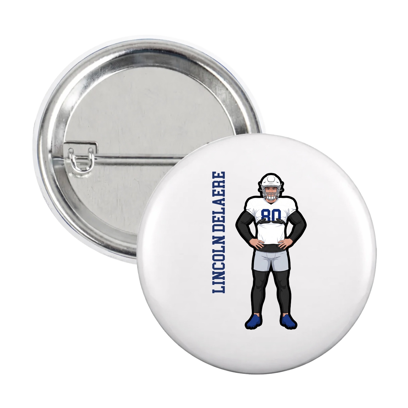 Game Day Button — Name Vertical in White