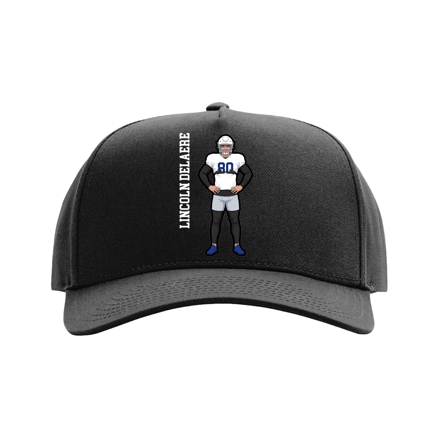 Full Fabric Five-Panel Champ Cap — Name Vertical in Black