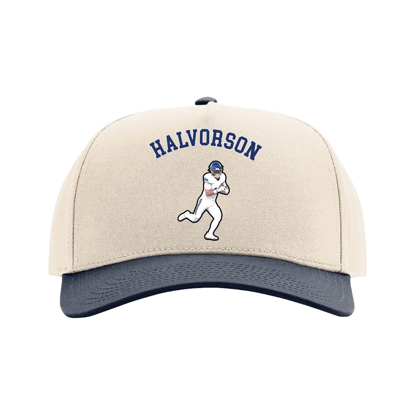 Full Fabric Five-Panel Champ Cap — Shirsey Arch in Cream/Navy