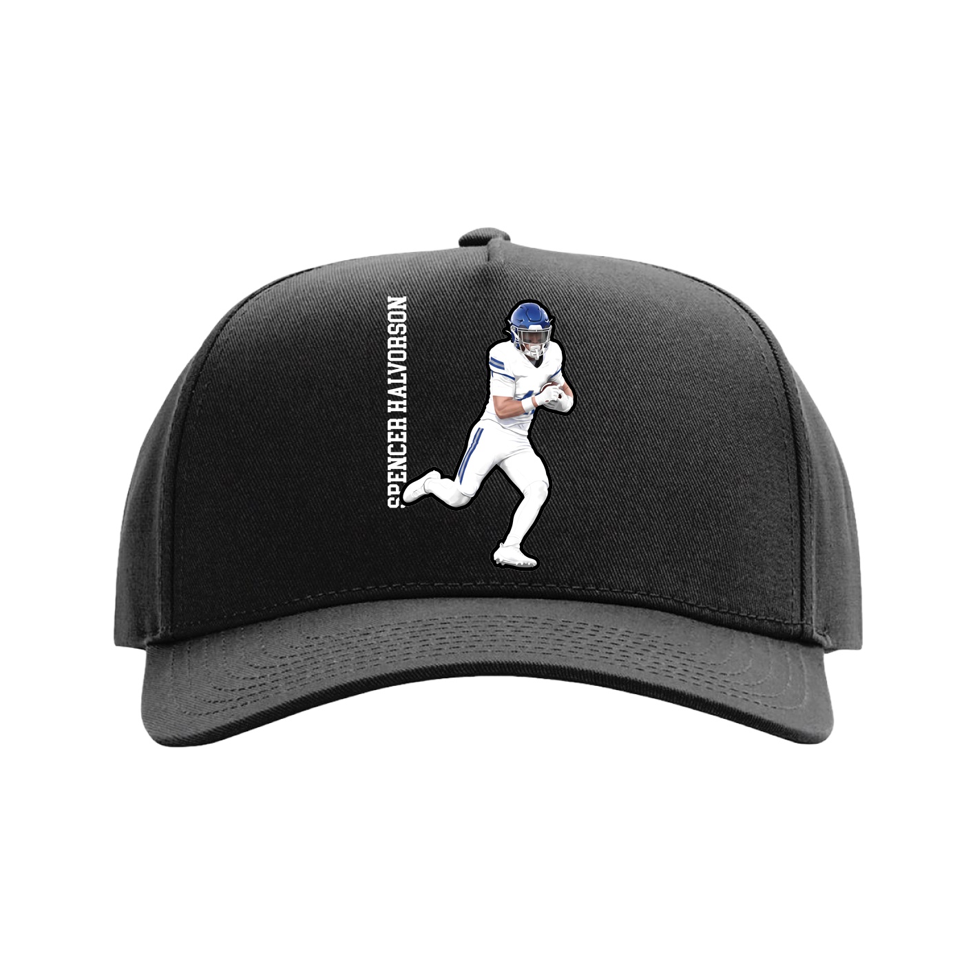 Full Fabric Five-Panel Champ Cap — Name Vertical in Black