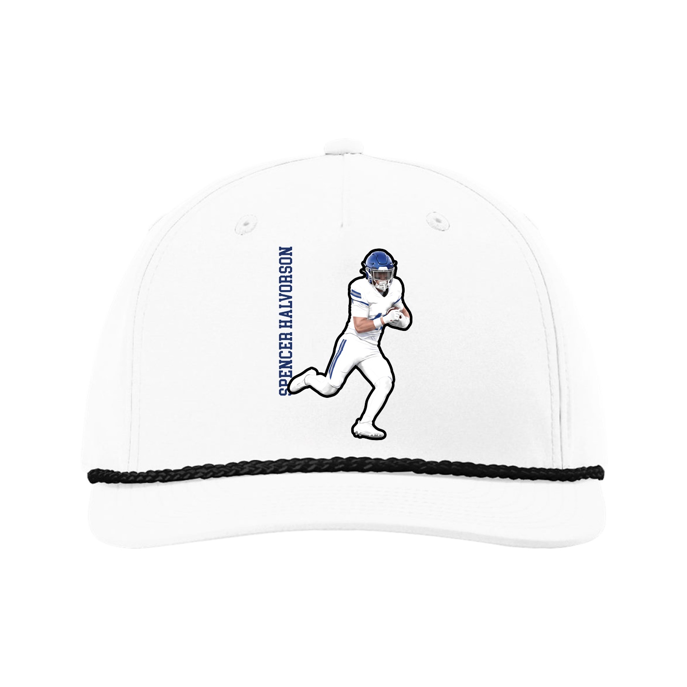 Five-Panel Classic Rope Cap — Name Vertical in White