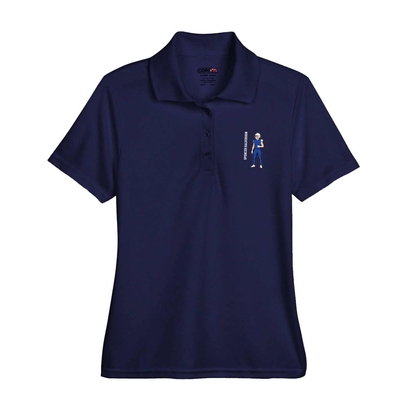 Womens Performance Polo — Name Vertical in Navy