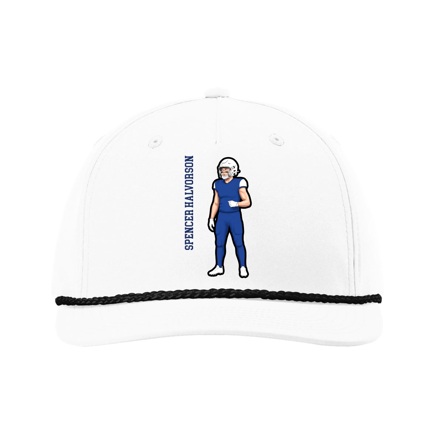 Five-Panel Classic Rope Cap — Name Vertical in White