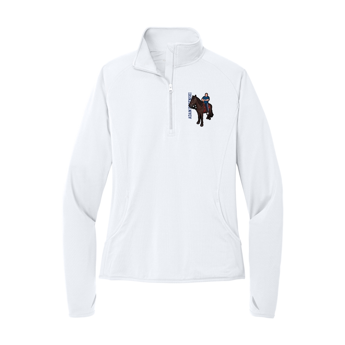 Women's Q-Zip Pullover — Name Vertical in White