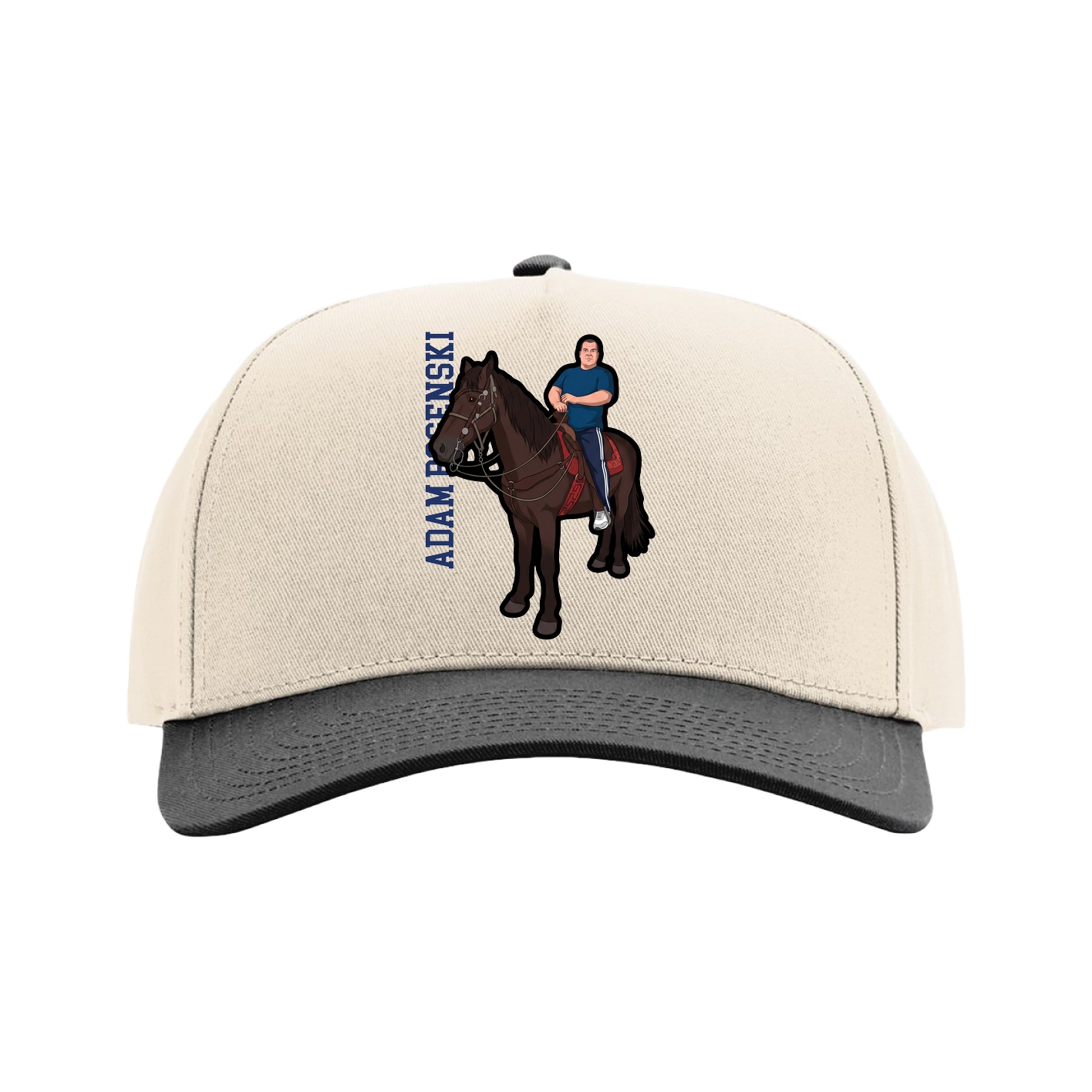 Full Fabric Five-Panel Champ Cap — Name Vertical in Cream/Black
