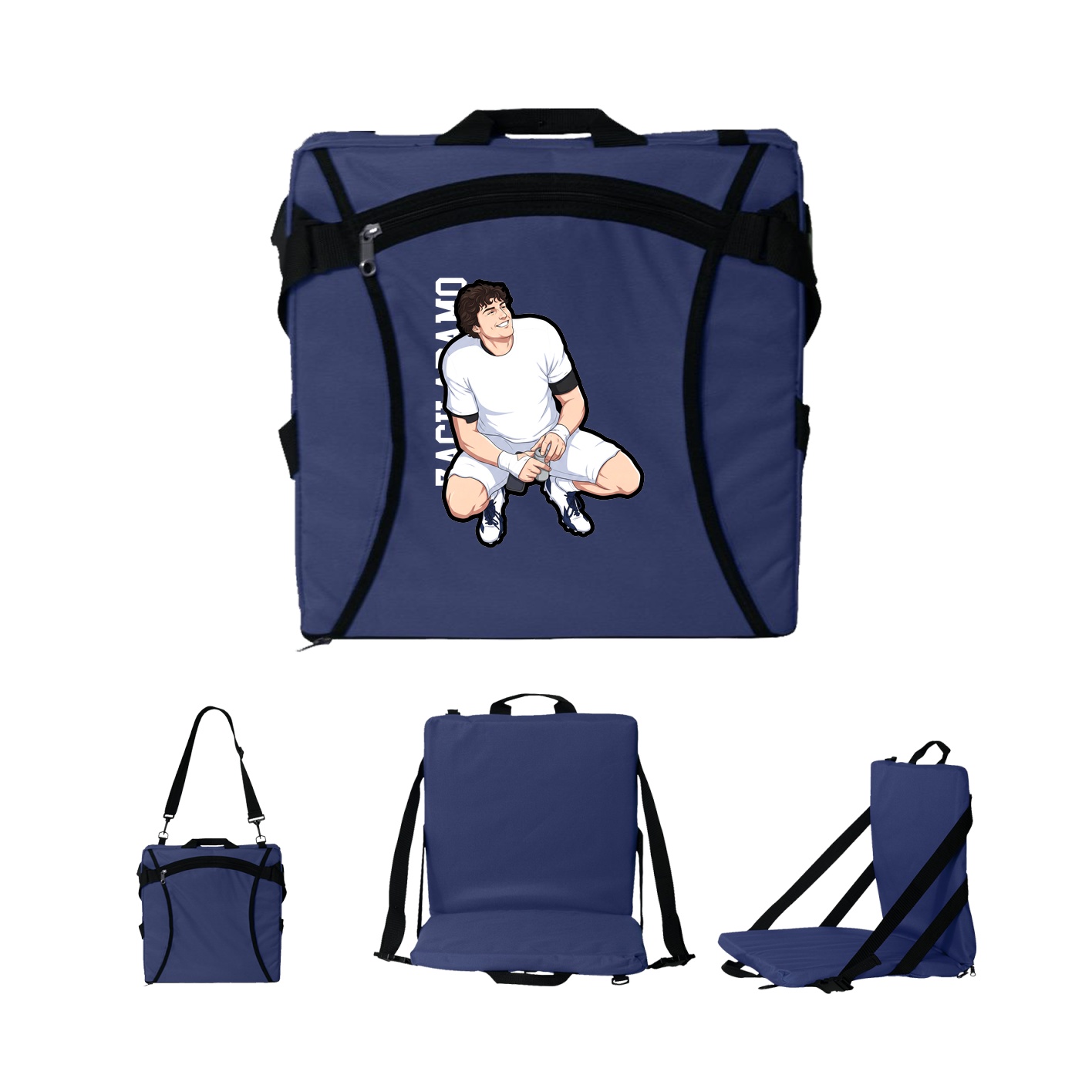 Folding Stadium Seat — Name Vertical in Navy