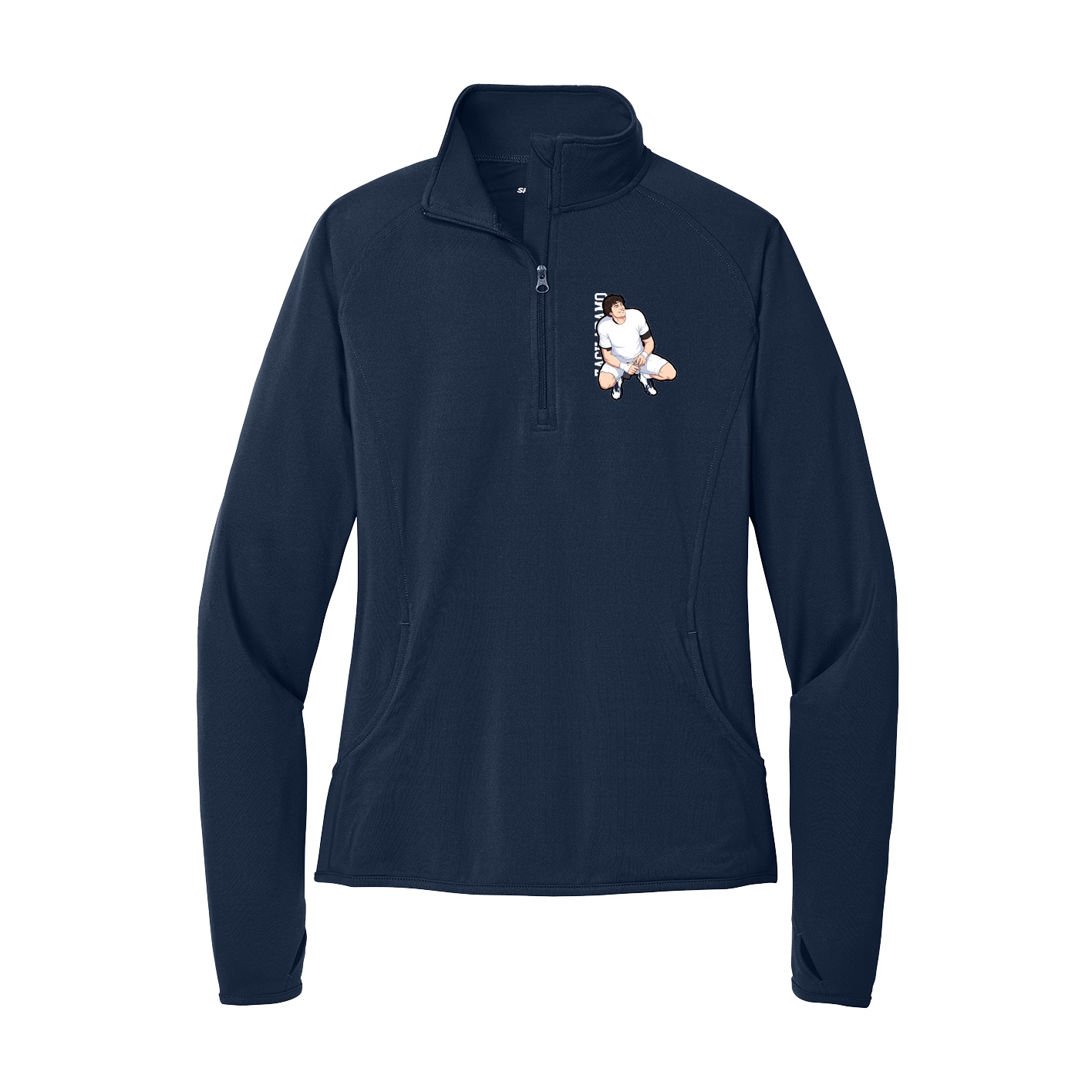 Women's Q-Zip Pullover — Name Vertical in Navy
