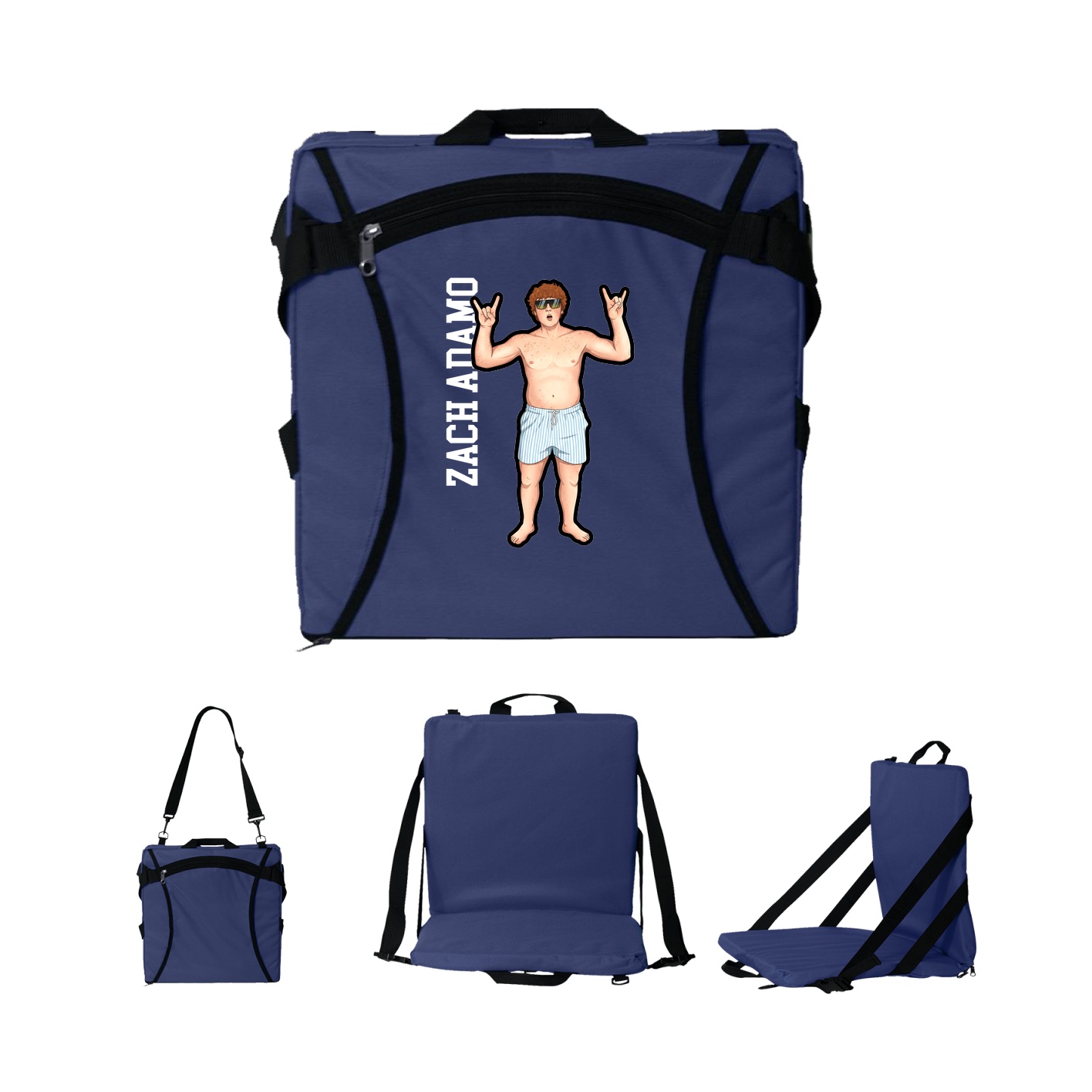 Folding Stadium Seat — Name Vertical in Navy