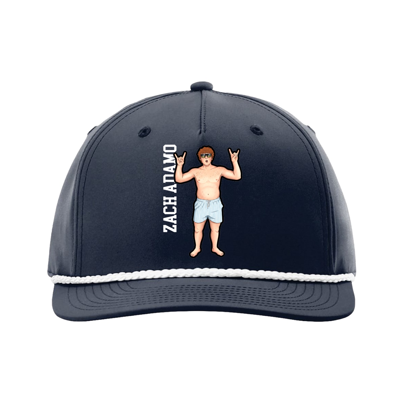 Five-Panel Classic Rope Cap — Name Vertical in Navy