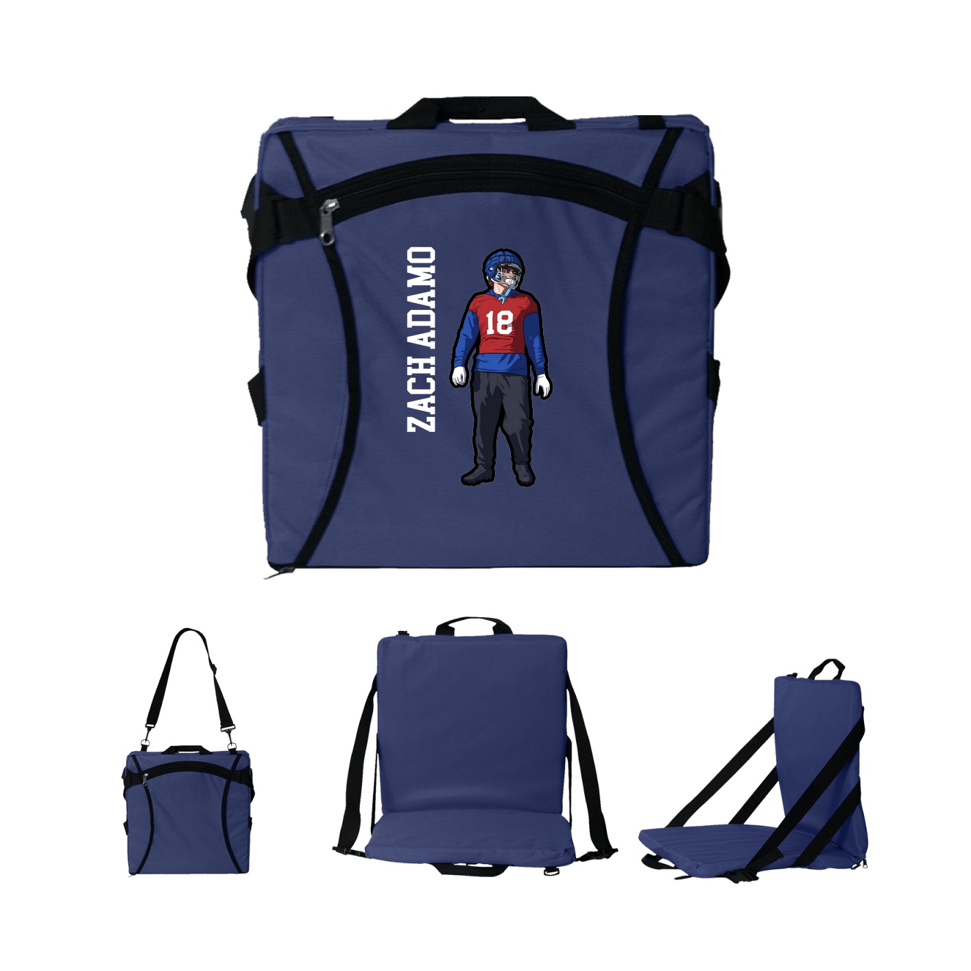 Folding Stadium Seat — Name Vertical in Navy