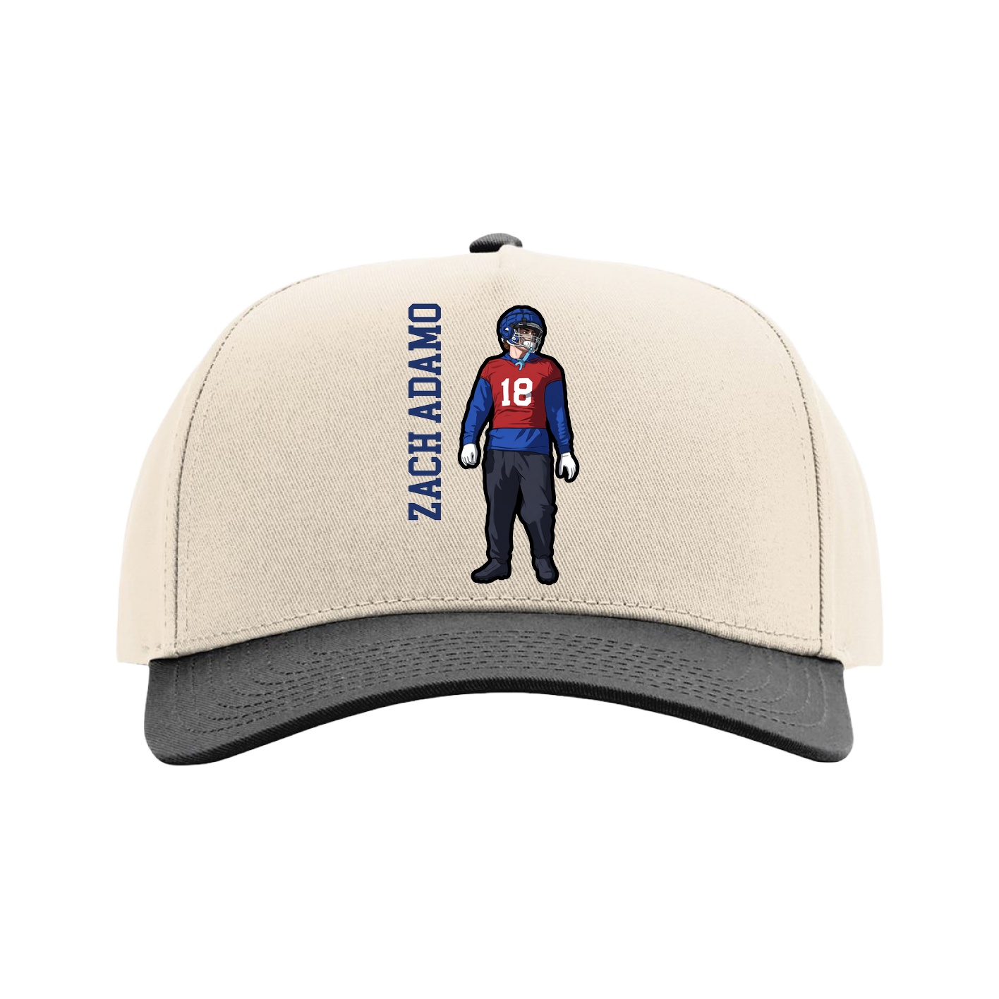 Full Fabric Five-Panel Champ Cap — Name Vertical in Cream/Black
