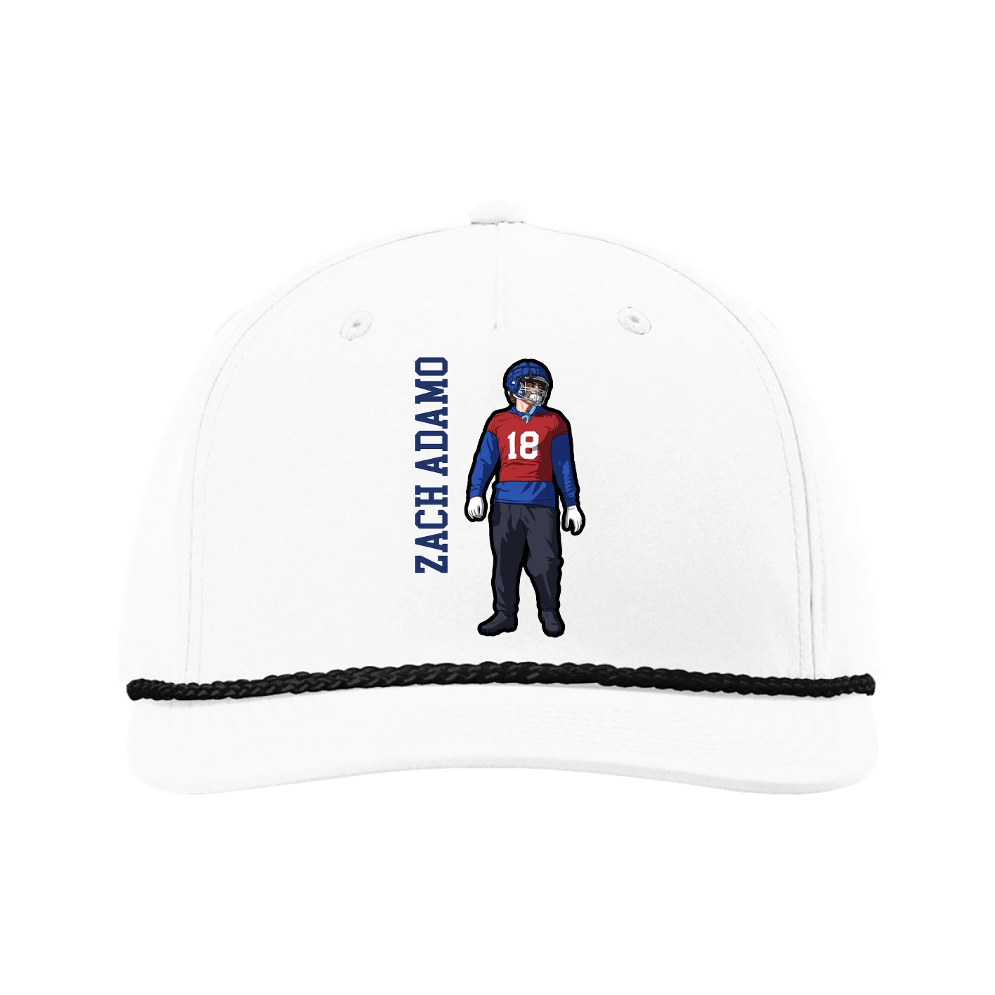 Five-Panel Classic Rope Cap — Name Vertical in White