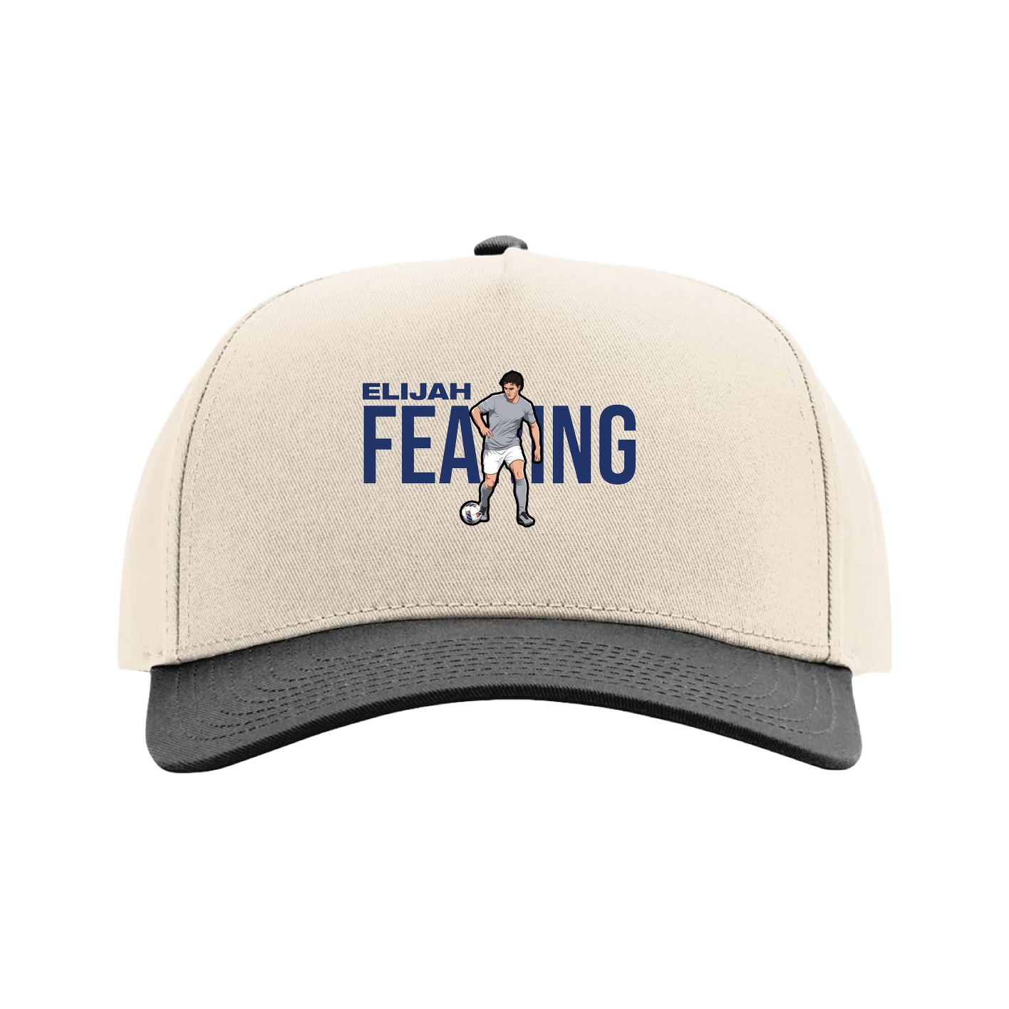 Full Fabric Five-Panel Champ Cap — Player Name in Cream/Black