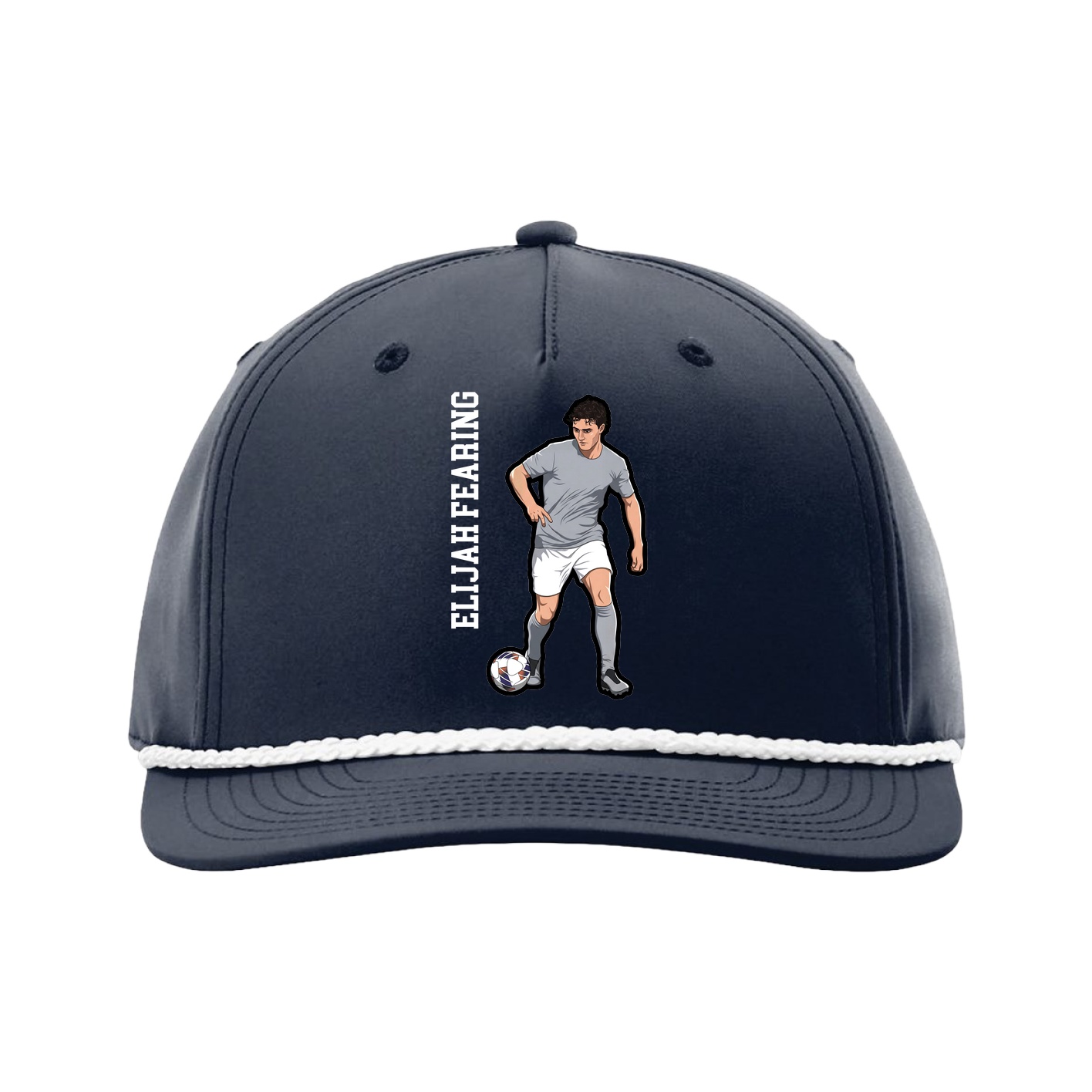 Five-Panel Classic Rope Cap — Name Vertical in Navy