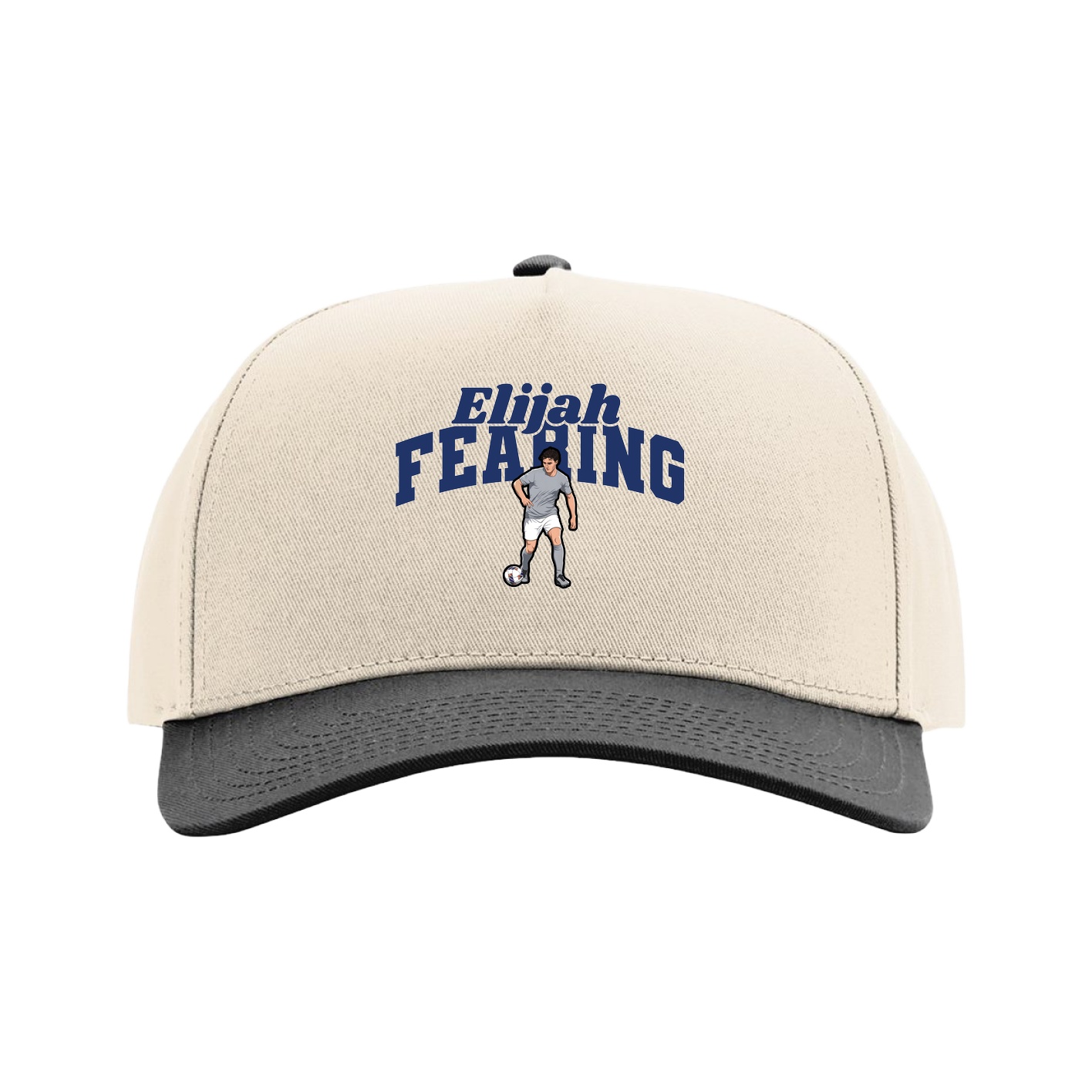 Full Fabric Five-Panel Champ Cap — Signature Arch in Cream/Black