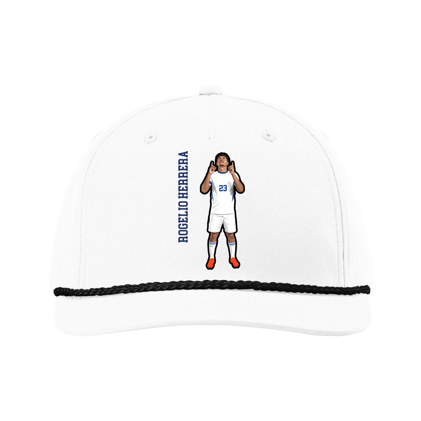 Five-Panel Classic Rope Cap — Name Vertical in White