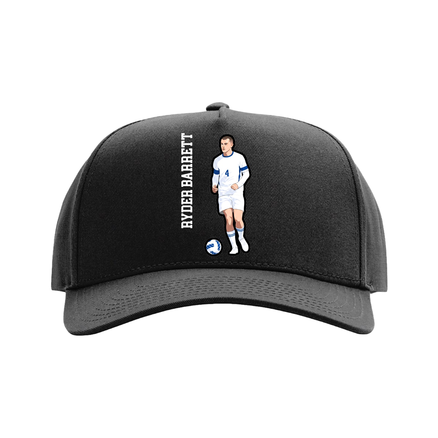 Full Fabric Five-Panel Champ Cap — Name Vertical in Black