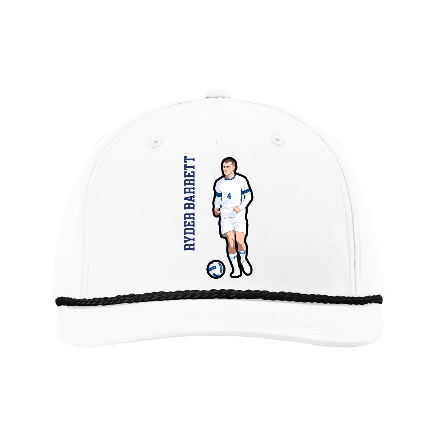 Five-Panel Classic Rope Cap — Name Vertical in White