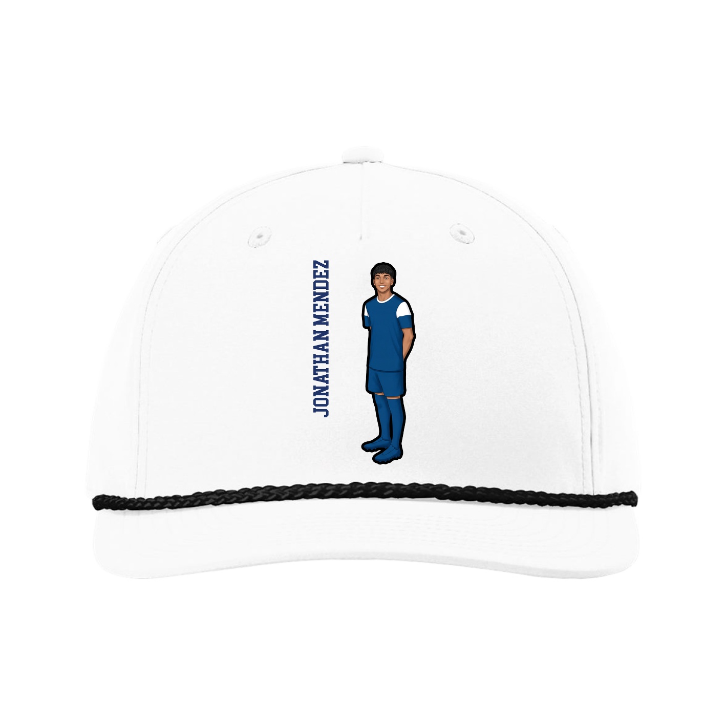Five-Panel Classic Rope Cap — Name Vertical in White