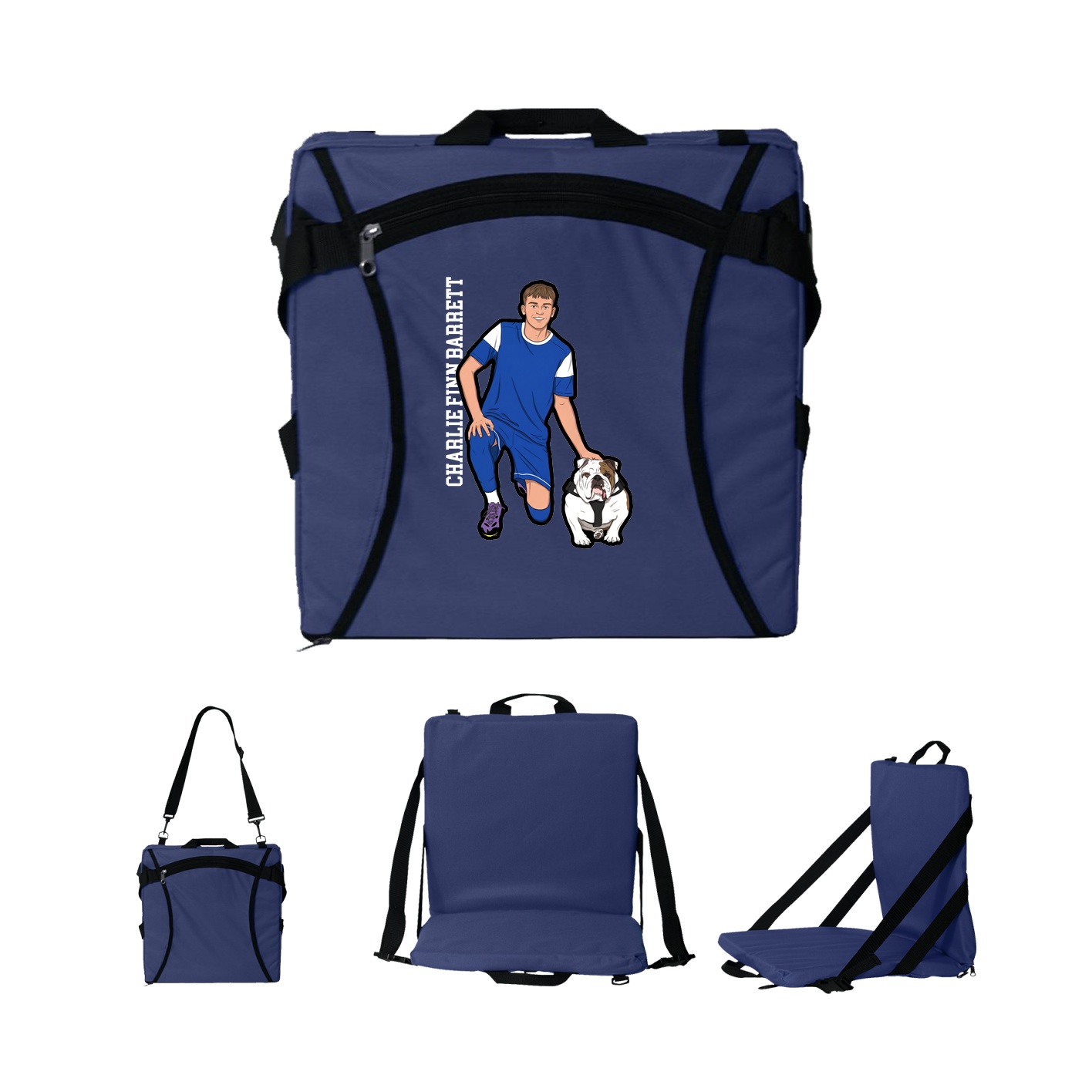 Folding Stadium Seat — Name Vertical in Navy