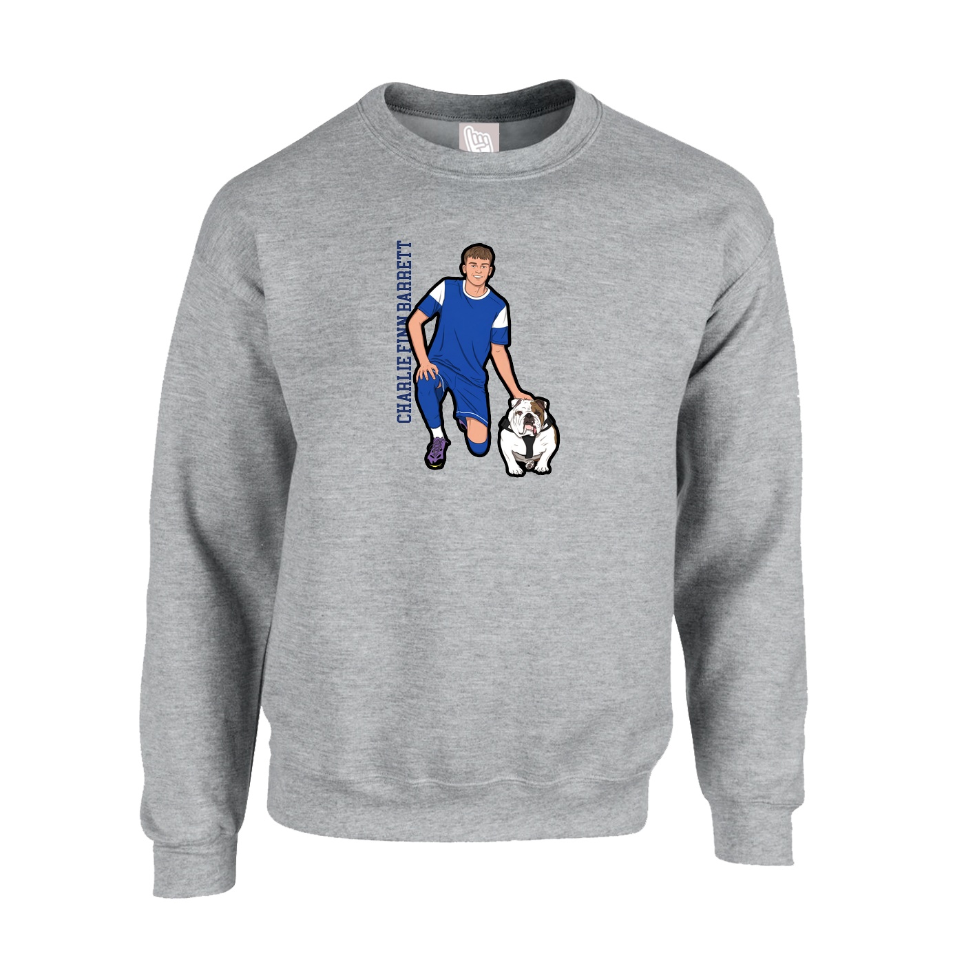 Fleece Crew — Name Vertical in Grey