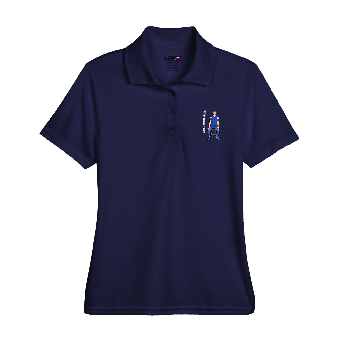 Womens Performance Polo — Name Vertical in Navy