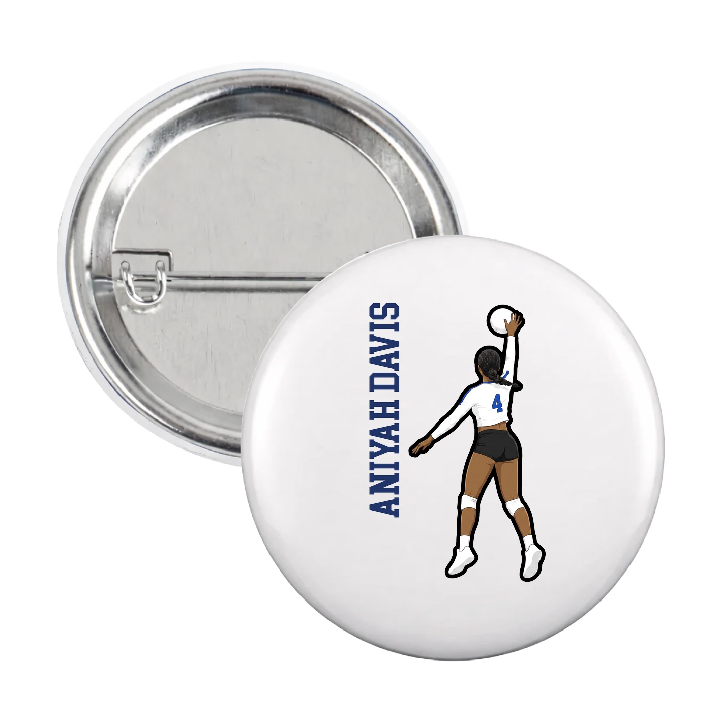 Game Day Button — Name Vertical in White