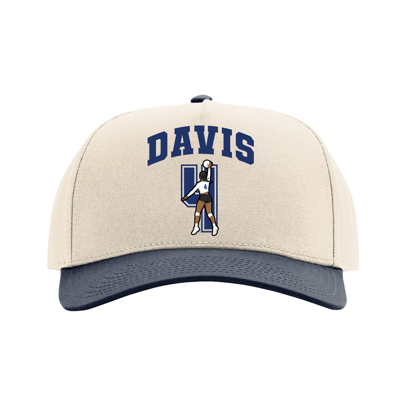 Full Fabric Five-Panel Champ Cap — Number in Cream/Navy