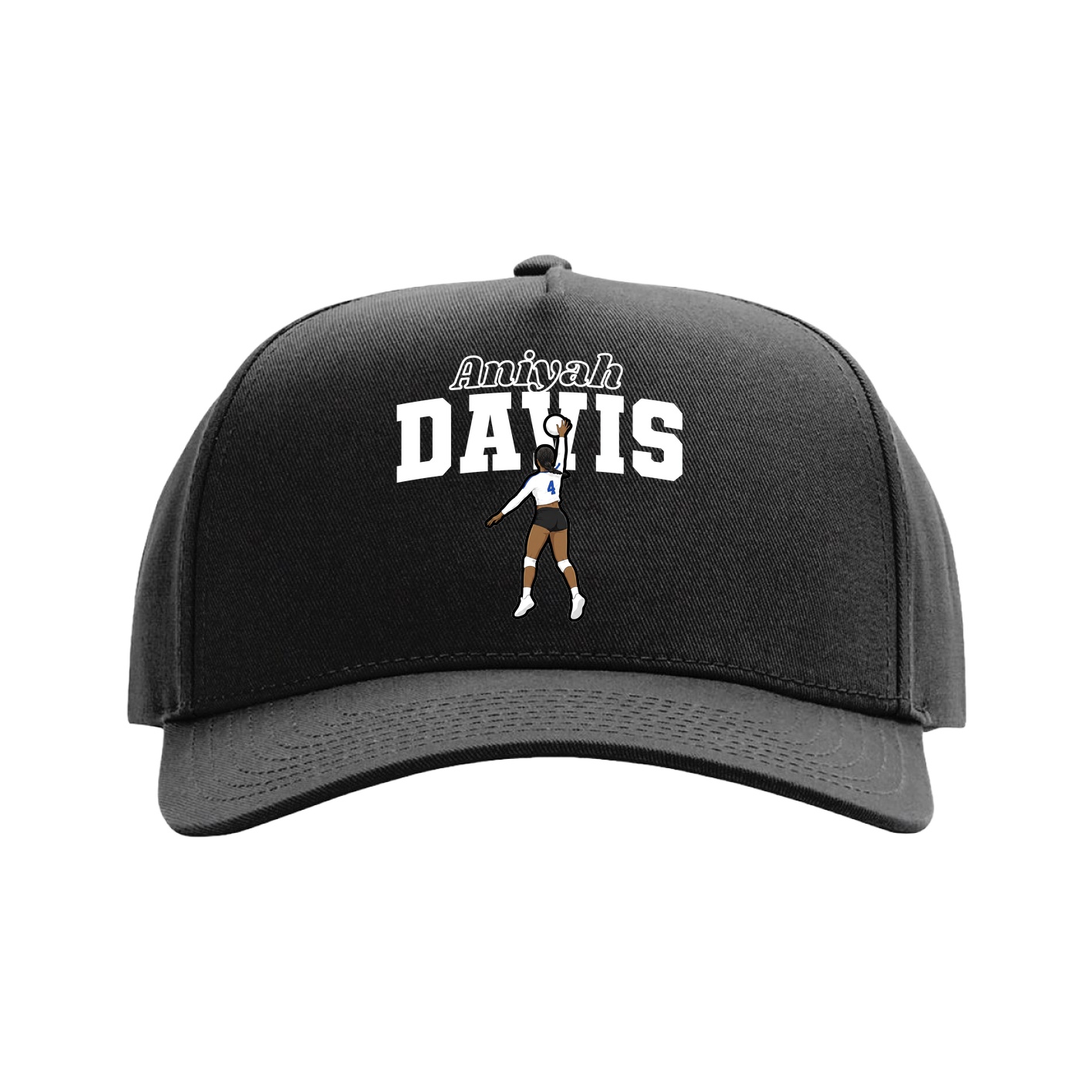 Full Fabric Five-Panel Champ Cap — Name Arch in Black