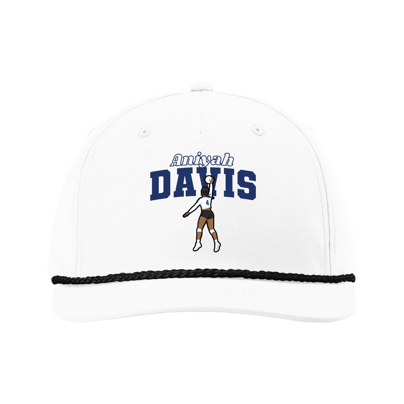Five-Panel Classic Rope Cap — Name Arch in White