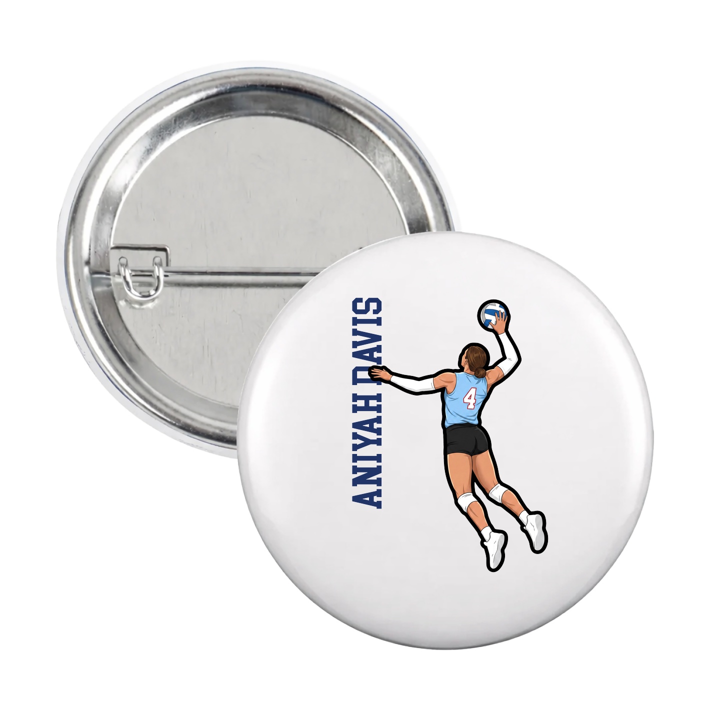 Game Day Button — Name Vertical in White