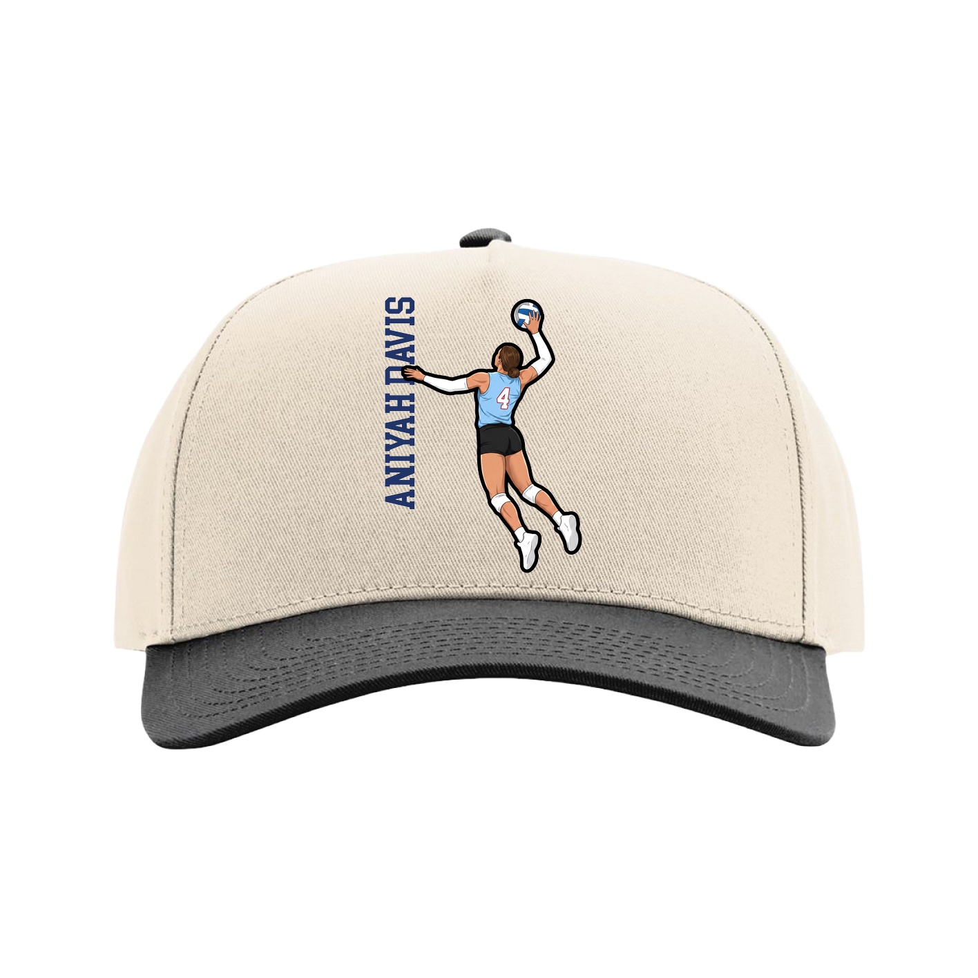 Full Fabric Five-Panel Champ Cap — Name Vertical in Cream/Black