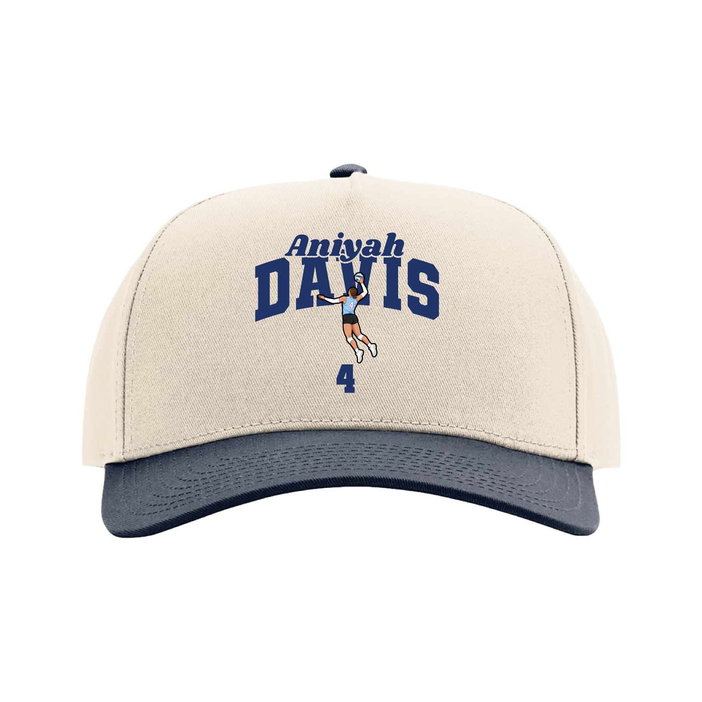 Full Fabric Five-Panel Champ Cap — Signature Arch in Cream/Navy