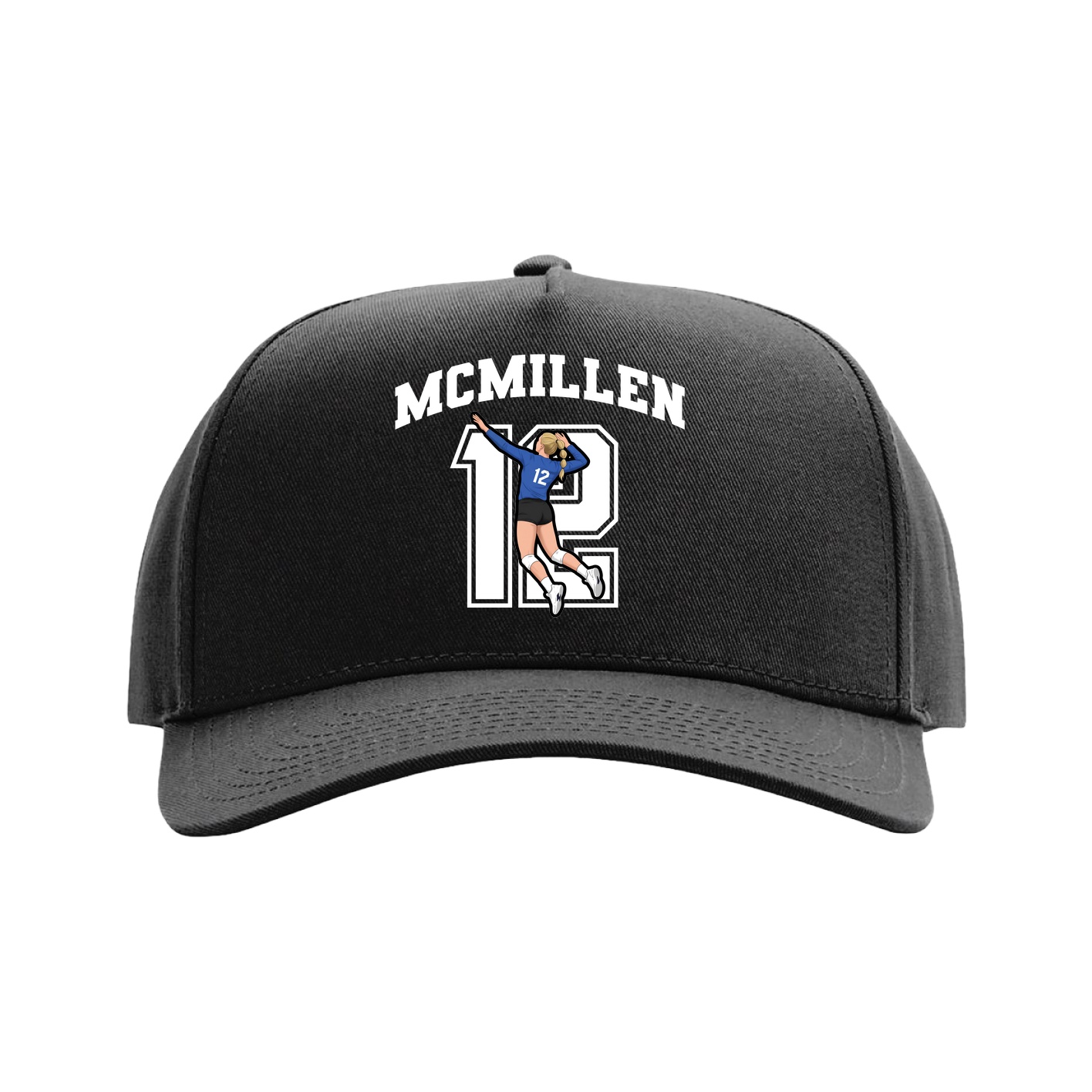 Full Fabric Five-Panel Champ Cap — Number in Black