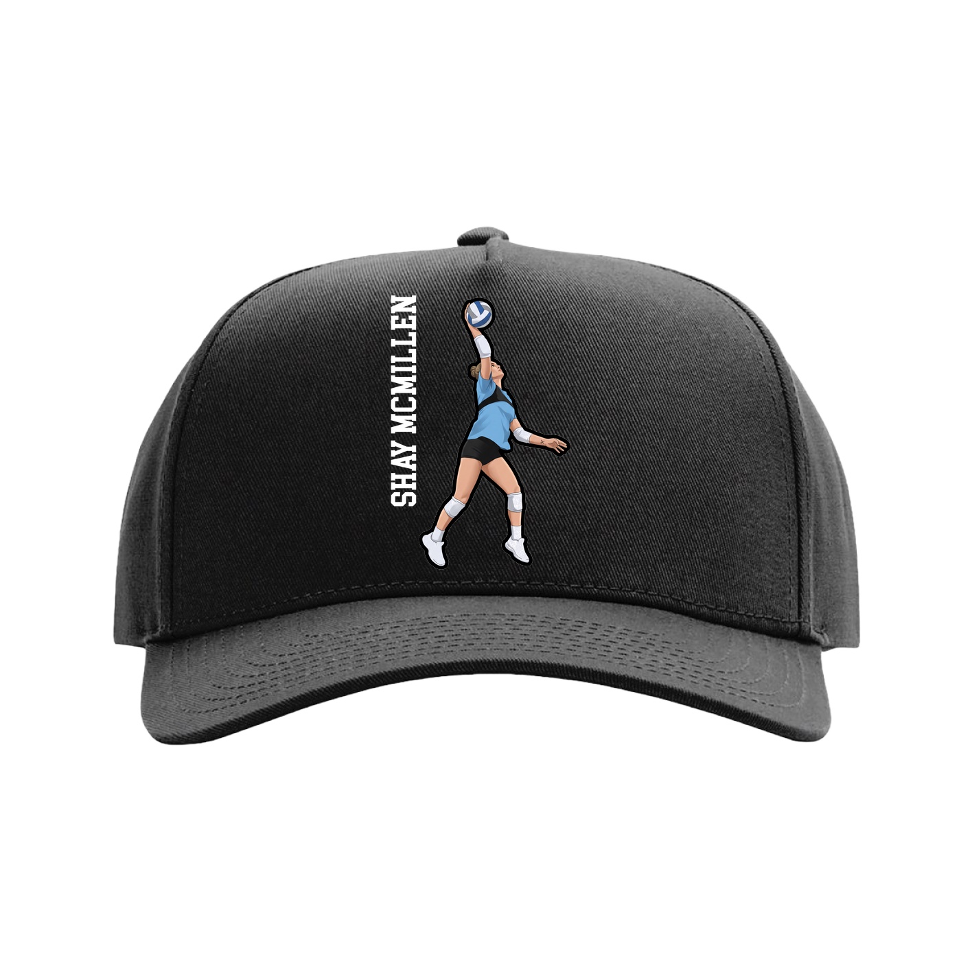 Full Fabric Five-Panel Champ Cap — Name Vertical in Black