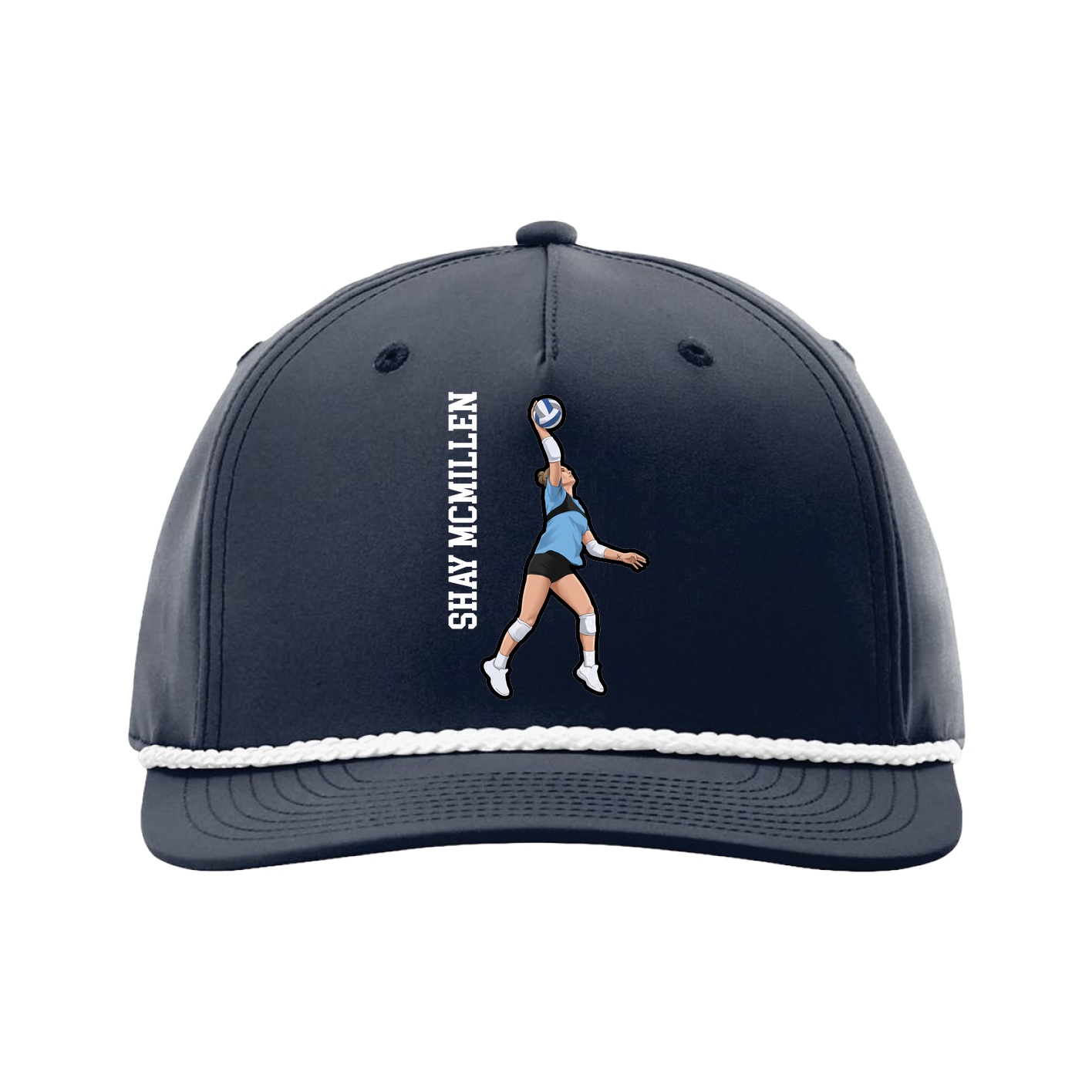 Five-Panel Classic Rope Cap — Name Vertical in Navy