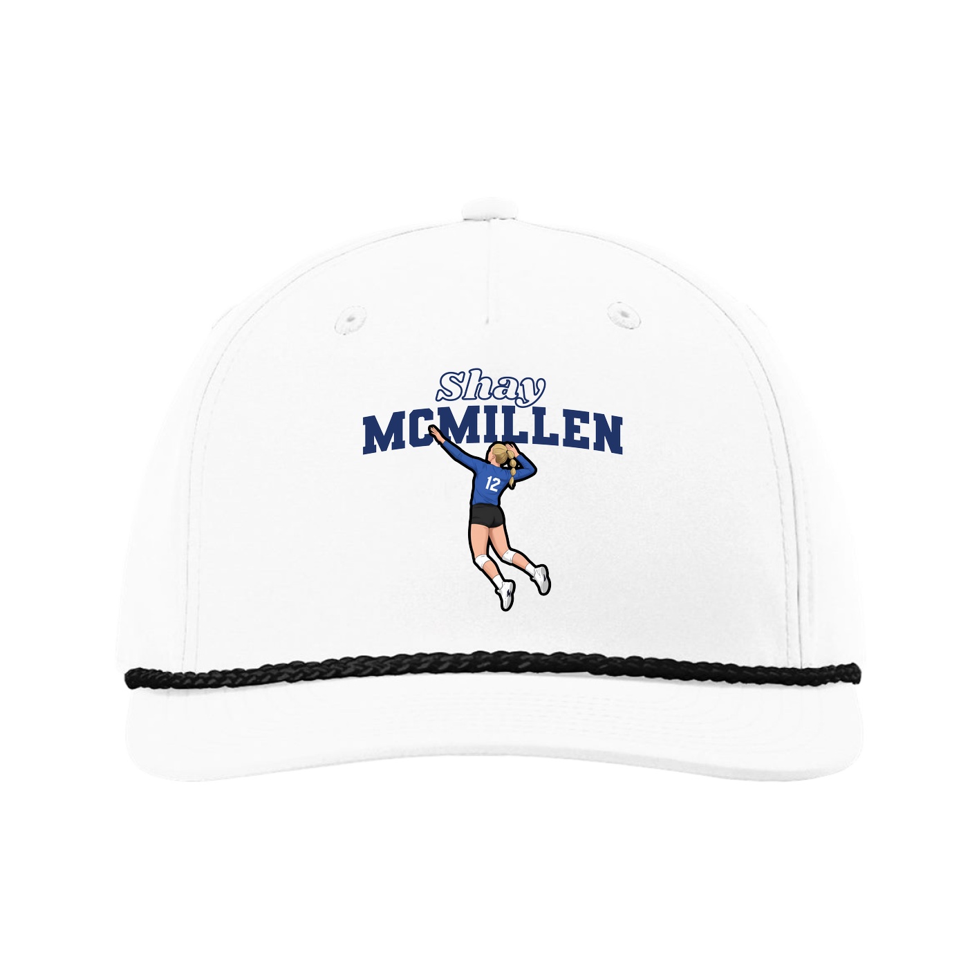 Five-Panel Classic Rope Cap — Name Arch in White