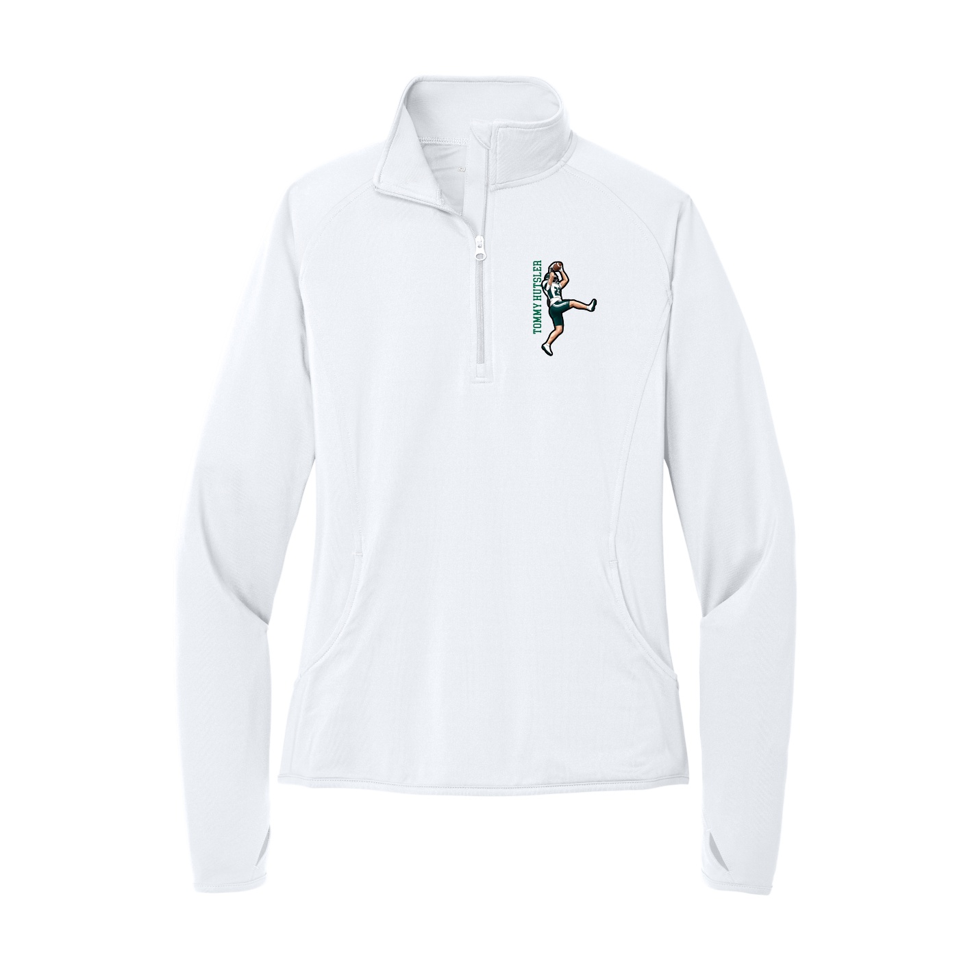 Women's Q-Zip Pullover — Name Vertical in White