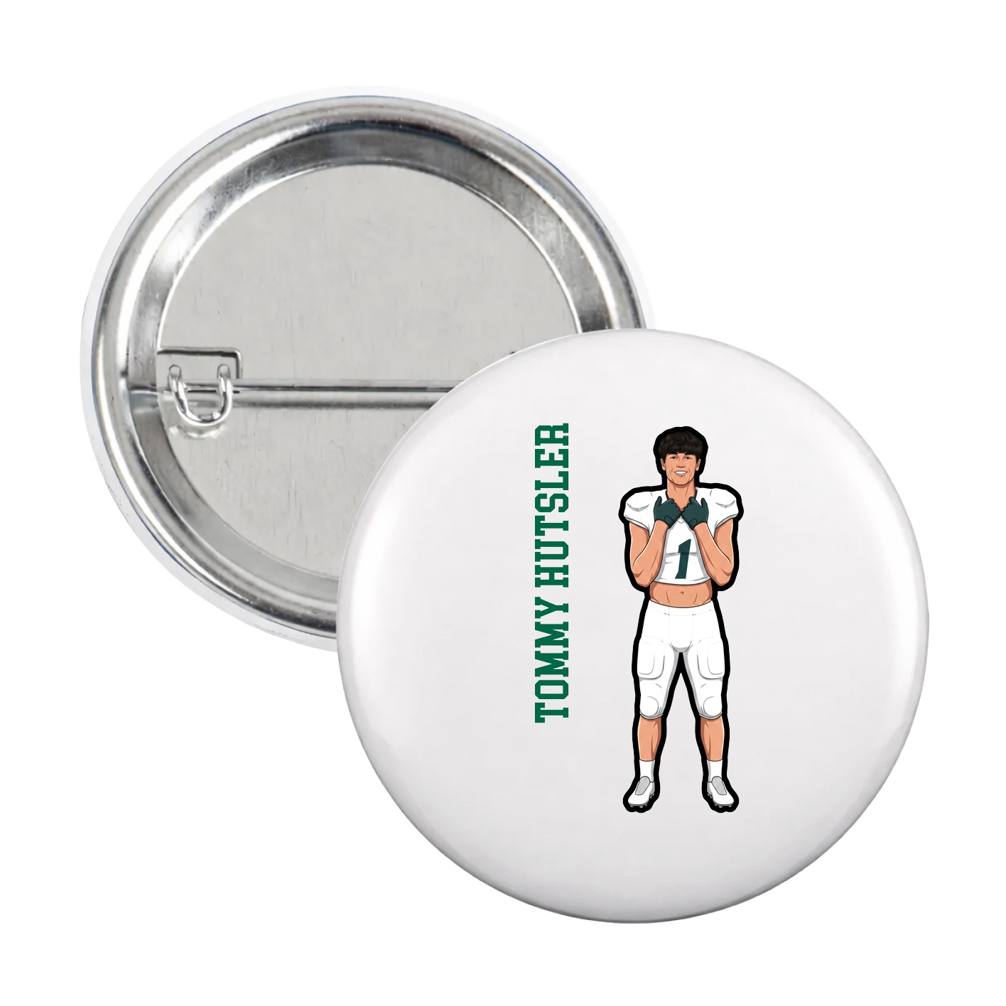 Game Day Button — Name Vertical in White
