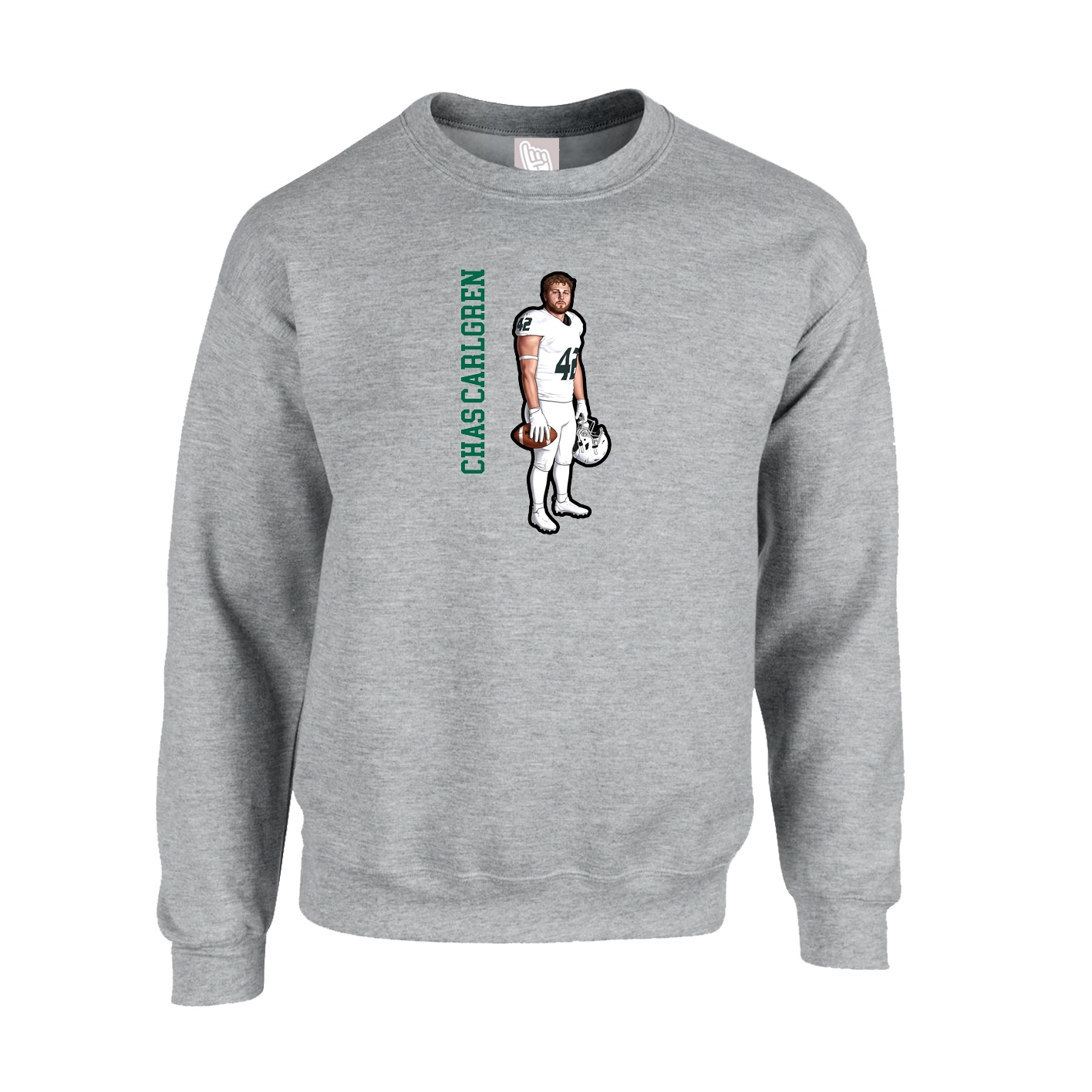 Fleece Crew — Name Vertical in Grey