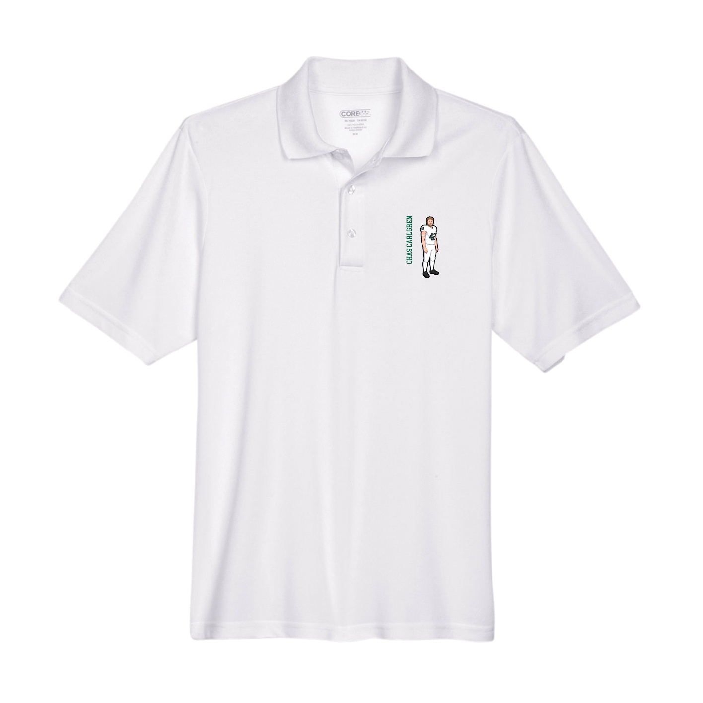 Performance Polo — Name Vertical in White