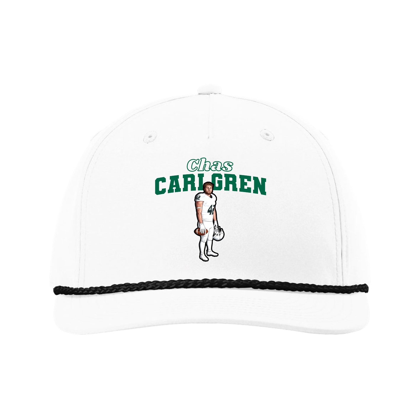 Five-Panel Classic Rope Cap — Name Arch in White