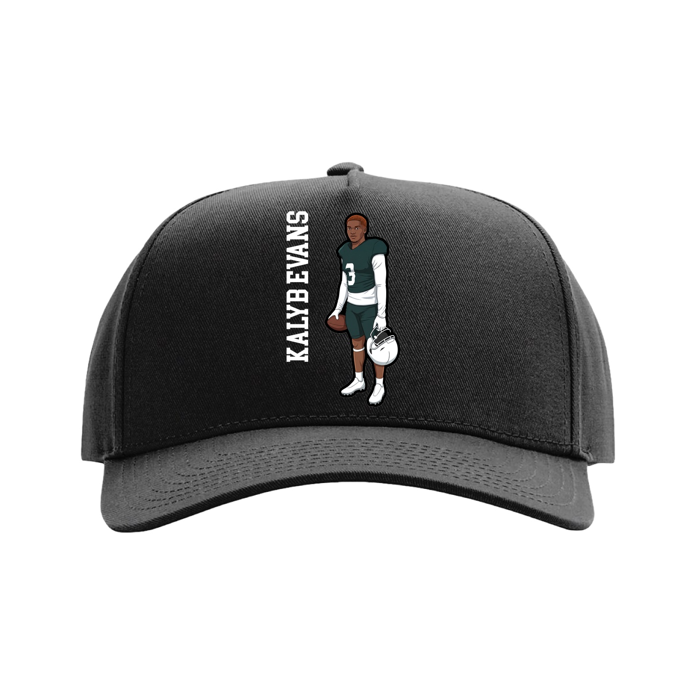 Full Fabric Five-Panel Champ Cap — Name Vertical in Black