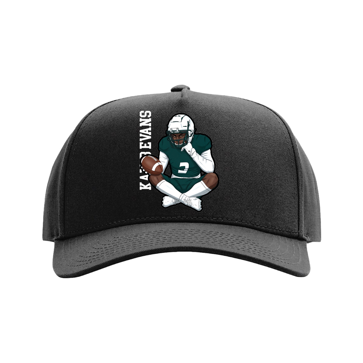 Full Fabric Five-Panel Champ Cap — Name Vertical in Black